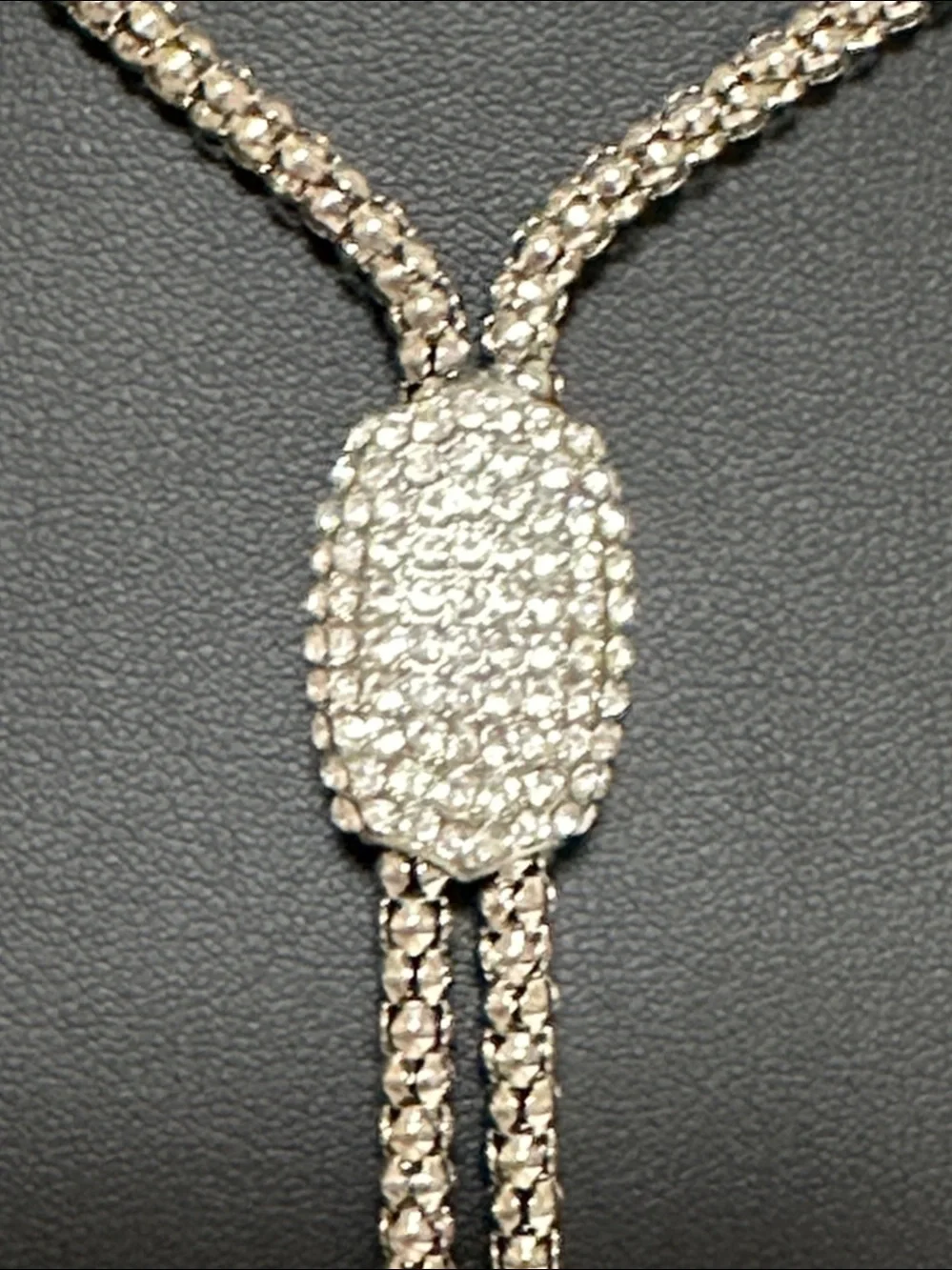 Chico’s Pave’ Crystal Pendant & Drops Silver Tone Y Lariat Necklace